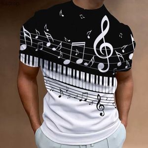 Men's T-Shirts Retro Mens T-shirt 3D Music Notes Mens Daily Casual Short Sleeves Street Designer T-shirt Top Loose Oversized ShirtXW