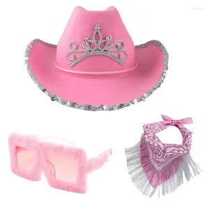 Berets große Sonnenbrille Cowgirl Hats Bandana Set Junggesellenabteilung für Brautkleid