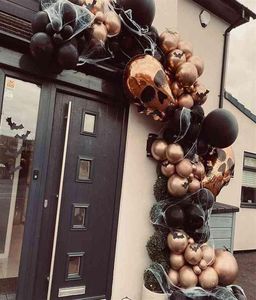 Palloncini di Halloween Arch Garland Kit Gold Skull Foil Balloons Decorazione di Halloween Spider Web 3D Bat Adesivi Horror Party Decor T29153772