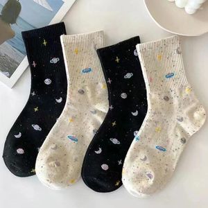 Women Socks 1/3pairs Moon Stars Pattern Harajuku Planet Space Tube Sock Colorful Sweet Warm Cute Casual Streetwear Meias