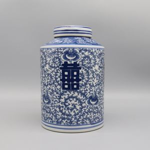 Pentola in ceramica bianca blu con coperchio, vaso piccolo, decorazione per la casa, accessorio da tavolo