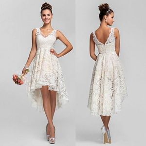 Simple lace high low bridesmaid dresses 2019 v neck zipper back sleeveless maid of honor wedding party gowns5895216