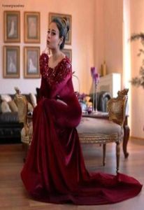 Arabic Dubai Burgundy Velvet Evening Dress with Beaded Collar Long Sleeves Formal Holiday Wear Prom Party Gown Plus Size9886257