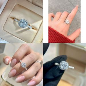 Designer de anel Sterling Sier Square Diamond Promoagem de noivado Rings Baia de casamento para mulheres jóias de noiva com a qualidade original da caixa