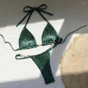 Kadın mayo 2pcs/set kadın bikini seti leopar baskı yular taklit sutuklar sütyen seksi hızlı kurutma iki parçalı mayo plaj kıyafetleri