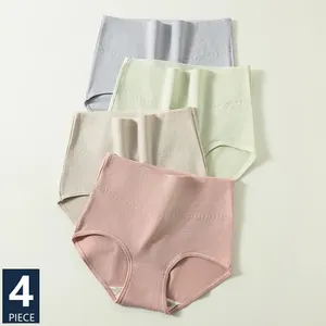 Women's Panties 4Pcs High Waist Cotton Body Shaper Underwear Breathable Panty Slimming Ladies Briefs Solid Female Lingerie M-2XL