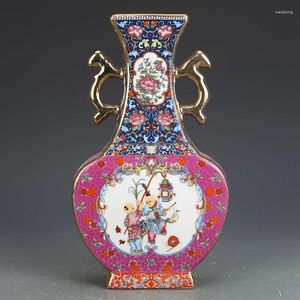 Vases Jingdezhen Ceramics Decoration Yongzheng Enamel Double-Ears Bottle Antique Porcelain Hallway Vase