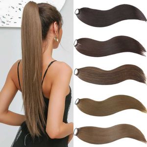 Synthetic Wigs MISSQUEEN synthetic long straight ponytail hair 24 inch wig suitable for womens daily wear Q240427