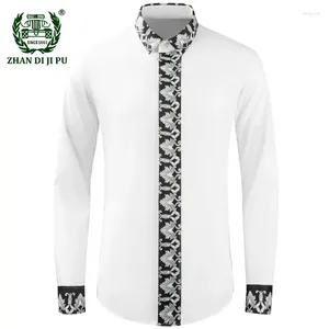 Mäns casual skjortor Autumn Men Shirt Luxury Royal Printed Long Sleeve Business Formal Dress Social Party Mens White Chemise Homme