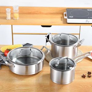 Disuários de utensílios de cozinha 3pcs 430 Conjunto de panela de aço inoxidável espessado de ângulo reto com sopa de leite de leite de frigideira doméstica de ângulo de ângulo de ângulo reto de ângulo de cozinha