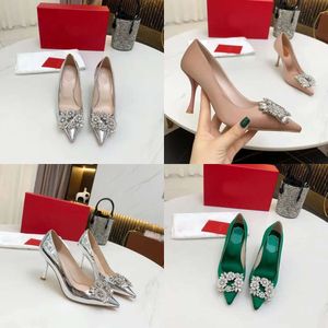 Rhinestone Italian Women's Shoes Leather Soled High Heels Sexy Pointed Sandals with Card Dust Bag Wedding 35-40 Original Quality