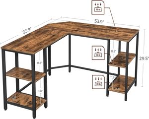 Углотный стол для компьютерного стола с хранением для домашнего офиса 4 полки, написание учебной рабочей станции деревенская коричневая и черная 5809255