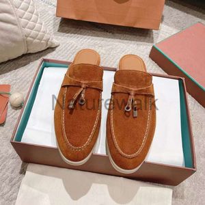 Babouche Mule Loafers Charms Walk Suede Women Slippers Flats Designer Shoes Summer Slip-ons Deep Ocra Genuine Moccasin Comfort Styl 435