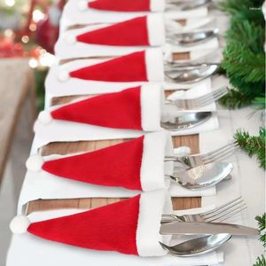 Party Decoration Christmas Santa Hats Table Soles Holders Fork Knife Cutlery Bag Xmas Dinner Table Deriware Decorations Supplies Flatware