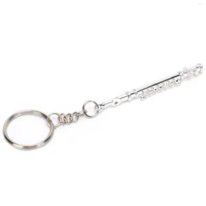 Dekorativa figurer Silver Flute Keychain Metal Key Ring Gift Decoration Mini Musikinstrument Ornament