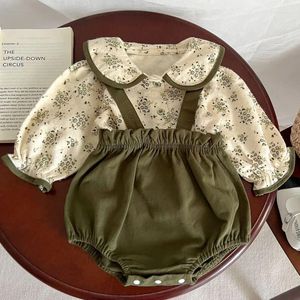 Clothing Sets Baby Girls Spring Suspender Romper Long Sleeve Floral Blouse Kids Autumn Onepiece Jumpsuit Born Korean Cotton