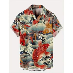 Мужские повседневные рубашки Summer Koi Tiger 3d Print Hawaiian Beach Men Women Fashion Streetwear Streetwear Рубашка с коротки