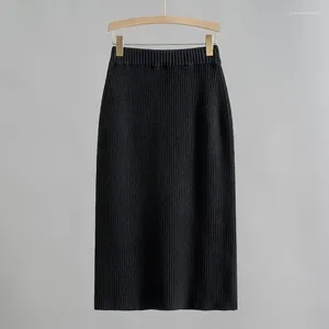 Skirts Autumn And Winter Wool Alpaca Elastic High-waisted Ribbed Knitted Straight Slim Skirt For Women