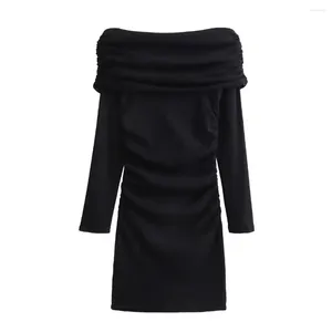 Casual Dresses Withered Off Fashion Shoulder Girls Party Dress Women Tops High Street Sexy Pleated Sheath Knitted Mini