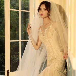 Bridal Veils 2024 Real Pos High Quality 2 Tiers Blusher Cover Face Cathedral Shining Sequined Lace Wedding Veil With Comb