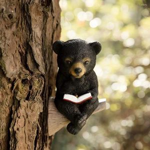 Garden Decorations Resin Solar Charging Bear Sculpture Light Funny Baby Reading Shape Art Creative Statue