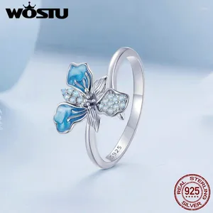 Cluster Rings Wostu 925 Sterling Silver Blue Iris öppningsring Enkelt med Opal Stone Fine Jewelry for Women Wedding Anniversary Dating Gift