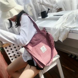 Worek kobiety płócienne na ramię damski zwykły sztruks Tote Soft Crossbody Torby Książki w paski z tkaniny torebka list