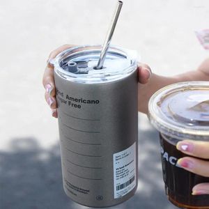 Water Bottles 600ml Coffee Mug Effective Insulation Good Sealing Double Layer Stainless Steel Fruit Juice Milk Drinking Cup With Straw