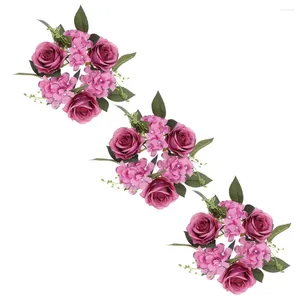 Decorative Flowers 3 Pcs Candlestick Garland Rings Pillar Wreath Decor Bulk Taper Spring Decorations Home Wedding Layout Props Fake Rose