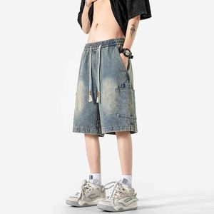 Men's Shorts 2024 Summer New Casual Mens Jeans Gothic Unisex Large Pocket Design Loose Hip Hop Fashion Street Clothing Denim Trousers Q240427