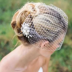 Cabelo de casamento Jóias vintage Ventão de pássaro vintage Véu Faux Pearl Mesh Mesh Véu para Casamento Véu de Blusher para Casamento para Casamento