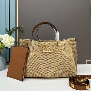 Designer Tote Bag Beach Bags Straw Raffias Purses Women Luxury Bucket Shoulder Sticking Beige Shipping Luxury Crossbody Bag Letters Vintage Bags Handväskor Två storlek