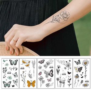 NMWT Tattoo Transfer 30 Sheets Temporary Tattoo Sticker Waterproof Body Art Line Rose Star Small Fake Tatto Butterfly Flower Hand Tatoo for Women Men 240427