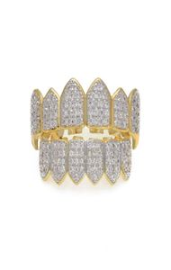 Nya Diamond Grills 18kt Gold Plated Fullt Iced Out Micro Pave CZ Top and Bottom Face Mouth Grills for Vampire Teeth Cosplay Hip HO9892101