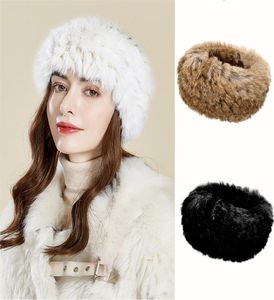 Opaski na głowę 100 Rabbit Fur Akcesoria ciężkie śnieg damskie opaska do włosów zimna opaska na głowę zima fs006 2209272245699