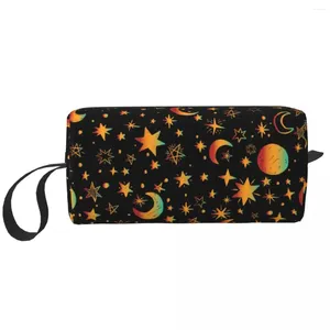 Förvaringspåsar Celestial Moon and Stars Cosmetic Bag Women mode Big Capacity Galaxy Space Makeup Case Beauty Towerry