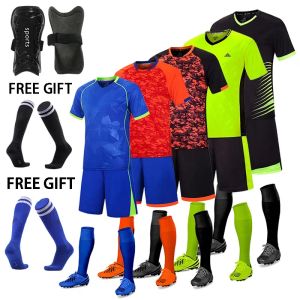 サッカーの子供大人のフットボールジャージの男の子と女の子のサッカー服セット青少年サッカーセットトレーニングジャージースーツ+shinガード
