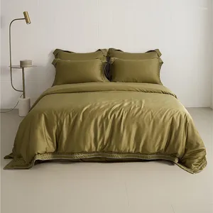 Bedding Sets 2024 Long-staple Cotton Four-piece Bed Linen Stitching Embroidery Plain Color Light Luxury Style Green
