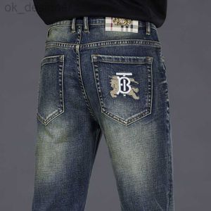 Jeans de jeans masculino de alta qualidade, jeans elásticos retos de jeans masculinos nostálgicos e versáteis calças juvenis outono