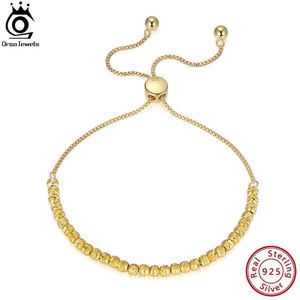 Boncuklu Orsa Jewels 925 STERLING Gümüş 18K Altın 3mm Bolo Boncuk Bileziği Kadınlar için Ayarlanabilir İtalyan Moda Takı SB125