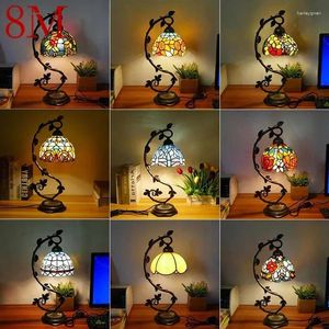 Bordslampor 8m tiffany lampa amerikansk retro vardagsrum sovrum lyxigt villa el målat glas skrivbord