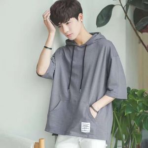 2023 Men's New Summer Casual Short Sleeved T-shirt Youth Loose Hooded Fashion Casual Trendy Sweater