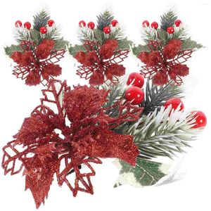 Decorative Flowers 4 Pcs Poinsettia Artificial Faux Christmas Vases Fake Xmas Floral Decors DIY Supply Pine Needles
