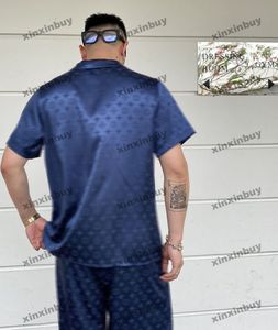 Xinxinbuy Men designer tee t shirt 2024 Italien mörk mönstrad jacquard bokstav tyg silke sätter långärmad bomullskvinnor grå svartblå s-xl