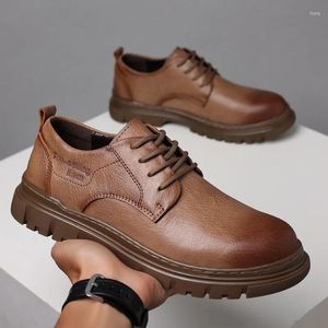 Casual Shoes Lace Up Low Top Men's Leather Trendy All-Match Mens Soft Comfort Business Shoe Work for Men