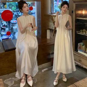 Mutterschaftskleider 2024 Sommer schwanger Frauen Kleid ärmellose chinesische Stil elegant gefaltet Long Lose Party Bow Q240427