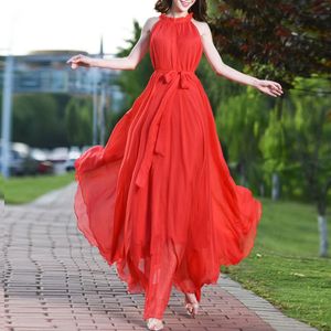 Frauen weiche Chiffon -Partykleid 9 Farben Größe Halfter falten ärmellose Maxi Frauen Lose Kleidung für 240420