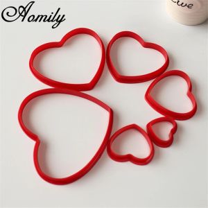 Moulds Aomily 6pcs/Set Lovely Heart Cookies Cutter 6 Size Sweet Love Cake Pastry DIY Mould Baking Tools Stainless Steel Baking Tools