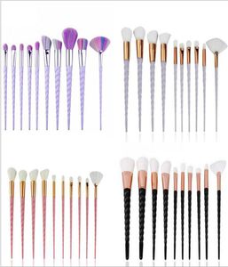 10st Unicorn Spiral Makeup Brush Fan Rainbow Professional Borstes 4 Colors Foundation Powder Eye Shadow Colorful Brush3506349