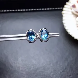 Stud Küpe Exquisit Natural Topaz Taş Kadın Süslemesi Gerçek 925 Gümüş Sertifikalı Taş Şanslı Doğum Taşı Hediyesi